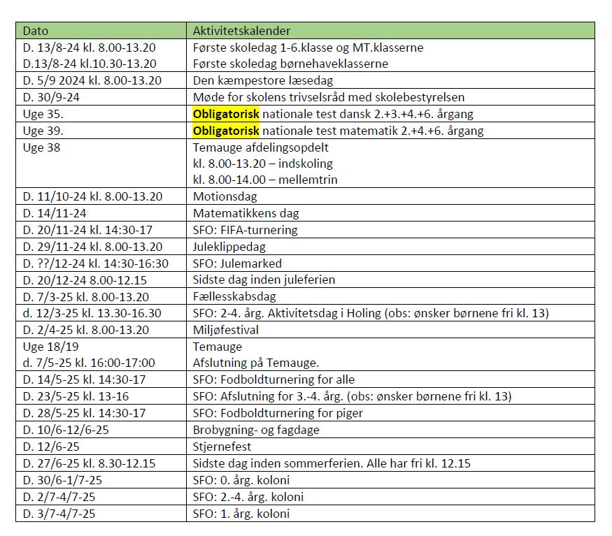 Aktivitetskalender